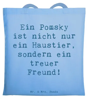 Produktbild von Mr. & Mrs. Panda Tote Bag Spruch Pomsky Freund - Sky Blue - Geschenk, Verspieltheit, Hunderassen, Eigenschaften, fröhlich, Schultasche, Hundeliebhaber, Tasche, Hunderasse