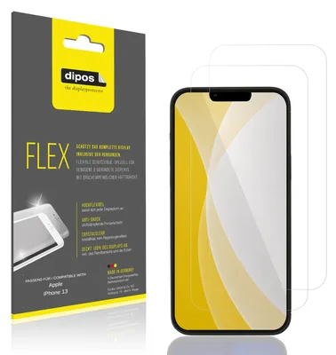 Produktbild von 2x Schutzfolie für Apple iPhone 13 Folie, 100% Displayabdeckung, dipos Flex