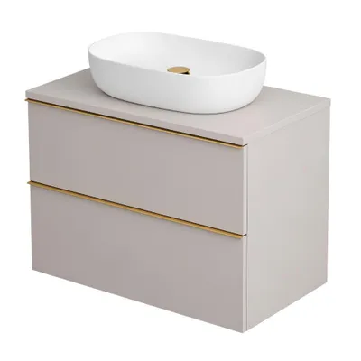 A bathroom vanity with a sink on top, shown against a white background.