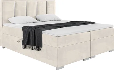 Produktbild von MEBLINI Boxspringbett mit Bettkasten - Gepolstert Doppelbett mit Matratze und Topper - Polsterbett mit Stauraum - Bett mit Kopfteil - Antonio Silver - 180x200 - H4/Creme Samt