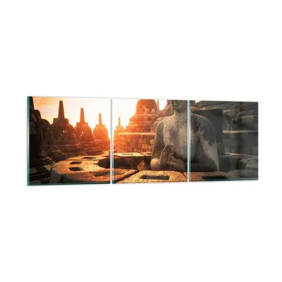Produktbild von Bilder auf glas - Buddha Glaube Asien - 150x50cm - Glasbilder - Wandbilder - Kunstdruck - zum Aufhängen bereit - Wanddekoration aus Glas - Glas Bilder - Wandbild auf Glas - 3 Teile - GCA150x50-4026