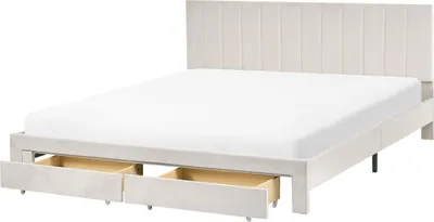 Produktbild von BELIANI Bett Cremeweiß Samt Gepolstert mit Schubladen Lattenrost 180x200 cm Hohes Gestepptes Kopfteil Modern Schlafzimmer Polsterbett Samtbett