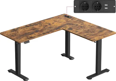 Produktbild von VASAGLE Höhenverstellbarer Schreibtisch elektrisch, L-förm, 160 cm, mit Ladestation, Memory-Funktion