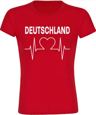 Produktbild von multifanshop Damen T-Shirt - Deutschland - Herzschlag, rot, Größe M