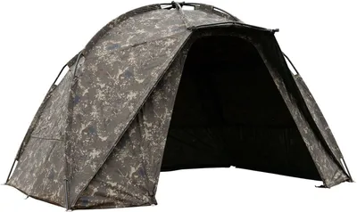 A camouflage tent is shown against a white background.