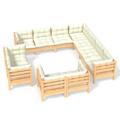 Produktbild von vidaXL 11-tlg. Garten-Lounge-Set mit Creme Kissen Massivholz Kiefer