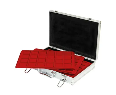 Produktbild von Lindner S2340 Alu-Münzkoffer mit 5 verschiedenen Münztableaus