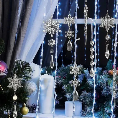 Produktbild von 18 Stück Eiszapfen Schneeflocken Weihnachtsdeko Transparentes Acryl Christbaumschmuck Weihnachtsanhänger Winter Dekoration