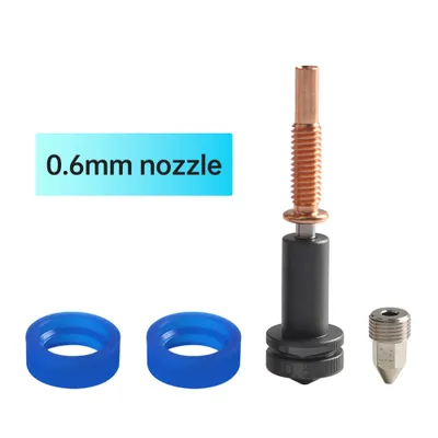 Produktbild von Verbesserte 0,6-mm-Trimetallduesen mit hohem Durchfluss aus gehaertetem Stahl/Kupfer/Titan. Kompatibel mit REVO-Hotends und Extrudern. Wird mit 2 Silikonhuellen geliefert.