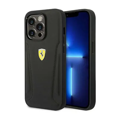 Produktbild von Ferrari-Leder-Stempelseiten – Hülle für iPhone 14 Pro Max (Schwarz)