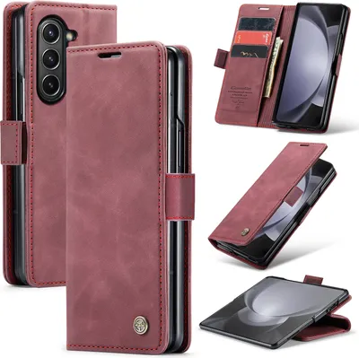 Produktbild von Galaxy Z Fold5 Hülle, Retro Kunstledertasche mit Standfunktion Schutzhülle für Samsung Galaxy Z Fold 5 5G Rot