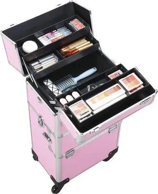 Immagine prodotto di Valigetta da trucco in alluminio con serratura e tracolla - versatile beauty case per gioielli e cosmetici