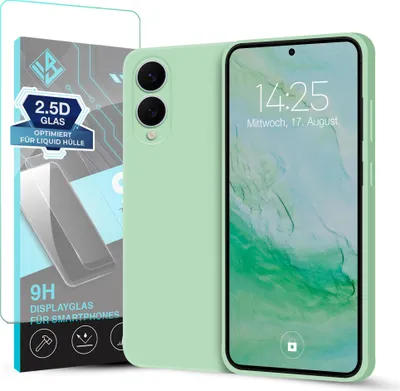 Produktbild von Hülle für Samsung Galaxy S25 Edge mit 9H Displayglas Displayschutz Plus Case Cover Bumper Silikon Softgrip Schutzhülle Farbe: Türkis