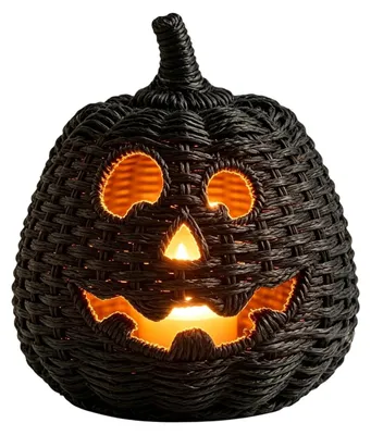 Immagine prodotto di Elzusha - Candeliere a forma di zucca intrecciata, ideale per la decorazione di Halloween