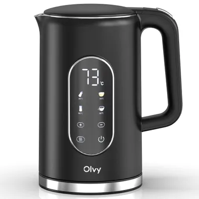 Productafbeelding van Olvy waterkoker met temperatuurregeling, 1,7 liter – LCD-display, 2200W, BPA-vrij, warmhoudfunctie, kalkfilter, temperatuurinstelling 40–100°, roestvrij staal