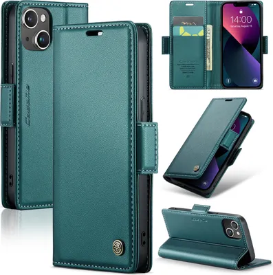 Immagine prodotto di custodia per iPhone 14, custodia in pelle per carte portafoglio con funzione di supporto per iPhone 14 verde