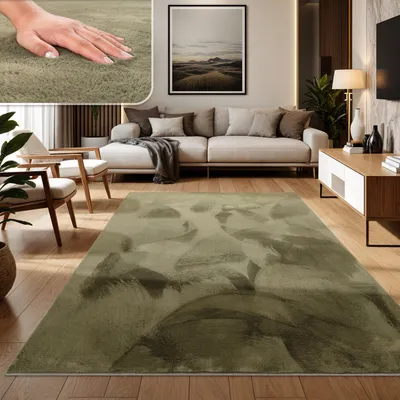 Immagine prodotto di Tappeto per soggiorno in Pelliccia sintetica, tipo shaggy, a pelo lungo, lavabile in lavatrice, verde chiaro, dimensioni 80x150 cm