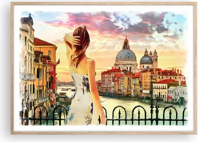 Produktbild von Gerahmtes Poster - Rahmen in heller Eiche - Venedig Brücke Wasser - 100x70 cm - Wand Bild - Wanddeko - Wandbilder - Wandposter - Bilderrahmen - Bilder - Kunstdruck - Wandbild - P2NAA100x70-3495