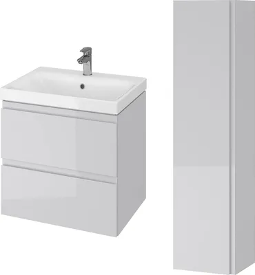 Produktbild von BADLAND Badmöbel Set MODUO 60 Waschbecken-Unterschrank, Hochschrank 160x40x34, Türen mit Spiegel, Grau