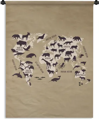 Produktbild von MuchoWow® Wandteppich Wandbehang Weltkarte - Tiere - Retro 90x120 cm Tapisserie Dekoration Wandtuch - Wanddeko