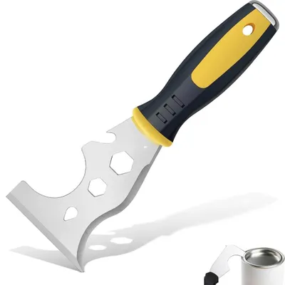 Produktbild von Multifunktionsspachtel 13-in-1 – Spachtelmesser aus Edelstahl – Farbschaber & Abziehmesser – Tapeten- und Farbreste entfernen – Softgriff