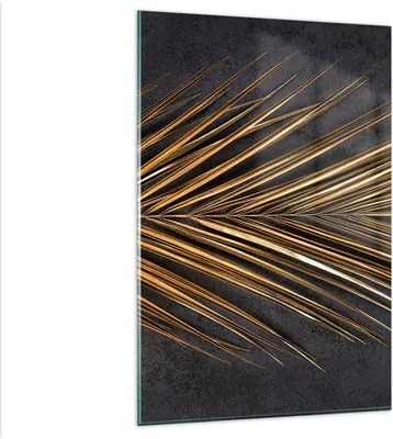 Produktbild von Bilder auf glas - Einteilig - Blatt golden schwarz - 80x120cm - Glasbilder - Wandbilder - Bilder - zum Aufhängen bereit - Wanddekoration aus Glas - Glas Bilder - Wandbild auf Glas - GPA80x120-5091