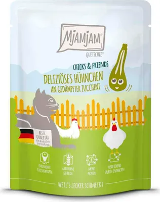 Produktbild von MjAMjAM 300gx6 Quetschie Chicks & Friend Hühnchen & Zucchini Cat