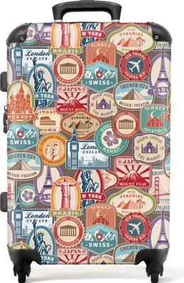 Produktbild von NoBoringSuitcases.com® Großer Koffer - Reisen - Muster - Illustrationen - Vintage - Braun - Kombinationsschloss TSA - Hartschalen Trolley 4 Rollen - 72 liter - Reisekoffer - 66 cmKoffer Mittelgroß 67x43x25 cm, 72L,