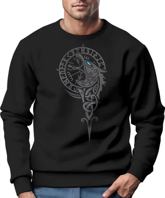 Produktbild von Sweatshirt Herren Wikinger Kompass Fenriswolf Fenrir Vegvisir Wolf Asgard Valhalla Rundhals-Pullover Neverless® schwarz XXL