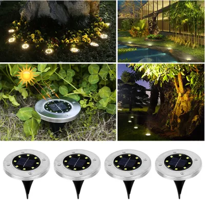 Produktbild von Solar Bodenleuchte(4 Stück,mit 8LEDs),LED Solarlampe,Wasserdichte Bodeneinbaustrahler,Bodenlampe,Solarleuchte mit viele Leds,Solar AußenGartenleuchten Deko für Rasen,Gehweg,Pool,Terrassen