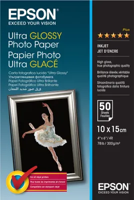 Immagine prodotto di Epson C13S041943 Carta Fotografica Lucida Ultra S041943BH A6 50FF Bianco