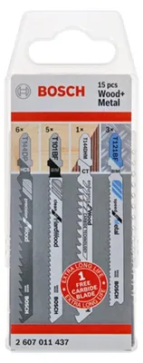 Obrázek produktu pro Bosch 2 607 011 437, List pro přímočarou pilu, Kov, Dřevo, 15 kusů, Blistr