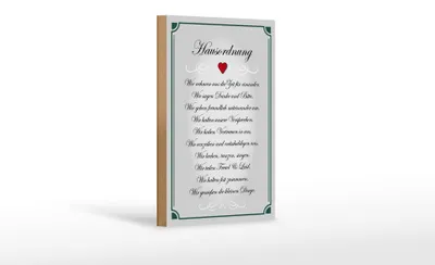 Produktbild von Holzschild Spruch 12x18cm Hausordnung wir Zeit füreinander