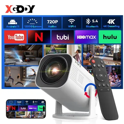 Zdjęcie produktu dla Projektor LED, obsługa rozdzielczości 4K, rozdzielczość 1280x720, jasność 12000 lumenów, Wi-Fi 6 (dwuzakresowe), Bluetooth 5.0, Smart TV z systemem Android, miniprojektor do kina domowego, przenośny, model 600