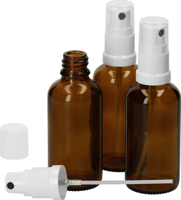 Produktbild von 3er Set Apothekerglasflasche 50ml Sprühkopf-Aufsatz lichtgeschützte Aufbewahrung Sprühflaschen