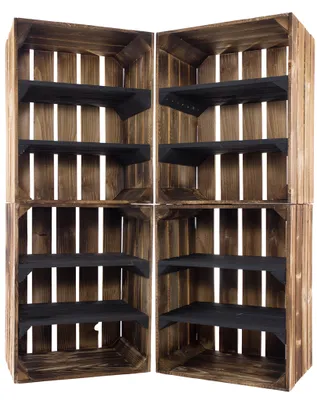 Produktbild von 4er Set geflammte/braune Holzkiste mit 2 Mittelbrettern Quer Schwarz 50cm x 40cm x 30cm Schuhregal Box Obstkiste Weinkiste