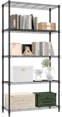 Zdjęcie produktu dla Metalowa półka regałowa, 5 regulowanych półek, wymiary 35x90x174 cm, idealna do garażu i kuchni