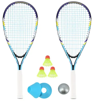 Produktbild von NRS005 CROSSMINTON-SET: 2 Schläger, Federbälle, Markierungshütchen, Ball, Tragetasche (Marke: NILS)