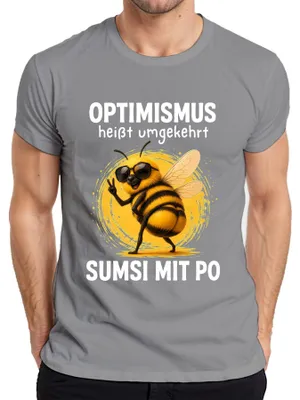 Immagine prodotto di Maglietta da uomo, colore grigio, marca "Optimismus", modello "Sumsi with Po Statement", con scritte sarcastiche e umoristiche, taglia L