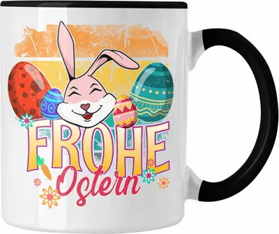 Produktbild von Trendation - Tasse Ostern Ostergeschenke Kinder Jugendliche Geschenke Lustige Grafik Osterhase Osterei Frohe Ostern Lustig (Schwarz)