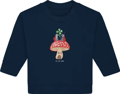 Produktbild von Mr. & Mrs. Panda Organic Baby Pullover Marienkäfer Fliegenpilz 6. - 12. Monat - French Navy - Geschenk, Lustige Sprüche, Fleigenpilzhaus, Bullover, Haus, Zuhause, Wohnung