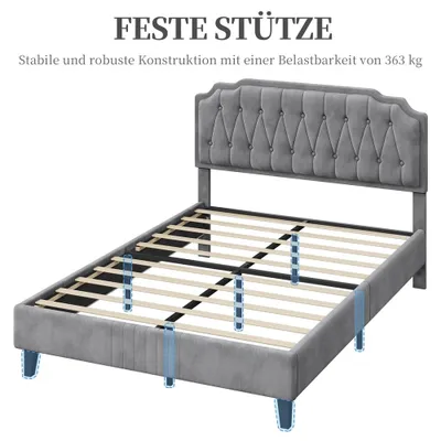 Produktbild von Yaheetech Polsterbett mit höhenverstellbarem Kopfteil Doppelbett 160×200cm Stoffbett Jugendbett Gepolstertes Bett Bettrahmen mit Lattenrost Hellgrau