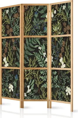Zdjęcie produktu dla Ekran XXL 135x172 cm 3-częściowy jednostronny elegancki ekran prywatności ścianka działowa ścianka działowa do pokoju drewniany motyw deco domowe biuro botanika natura abstrakcja b-B-10218-bh-a
