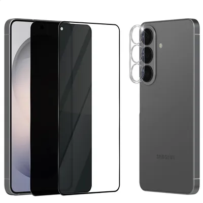 Obrázek produktu pro 2-balení Samsung S26 Ochranné sklo na displej (1 Privacy + 1 čiré) & 1-balení ochrana objektivu - Tvrzené sklo 9H - Super kvalita 3D