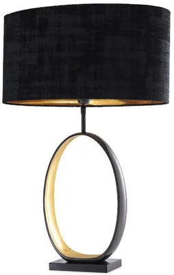 Produktbild von Casa Padrino Luxus Tischleuchte Anthrazitgrau / Gold / Schwarz Ø 50,5 x H. 74 cm - Moderne Tischlampe mit Granitsockel und rundem Lampenschirm - Wohnzimmer Lampe