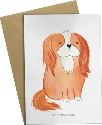 Produktbild von Mr. & Mrs. Panda Grußkarte Hund Cavalier King Charles Spaniel - Weiß - Geschenk, einladungskarten, genesungskarte, Sprüche, osterkarten, Schlappohren, Cockerspaniel