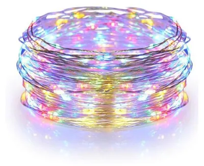 LED-Lichterkette 4 m, RGBY, Kupferdraht, Knopfzelle