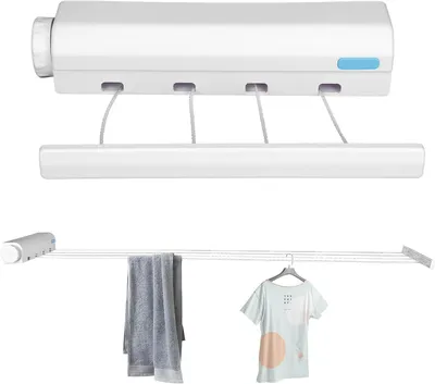 Produktbild von Ausziehbare Wäscheleine 3,2 m – 4-fach Wäscheleine für Innenräume – Wandmontage zum Bohren – platzsparender Wäschetrockner – 30,4 x 6,3 x 6 cm