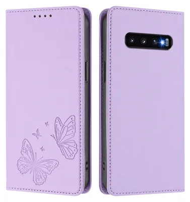 Image de Étui en cuir pour Samsung Galaxy S10, motif papillon, étui portefeuille à rabat avec support, violet clair