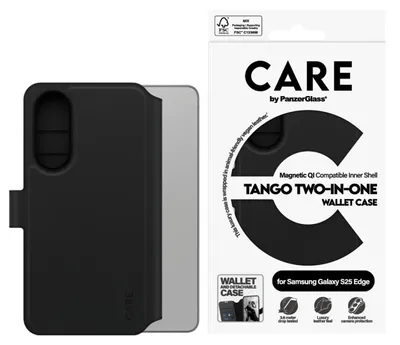 Zdjęcie produktu dla PanzerGlass CARE™ by ® Tango 2-in-1 Wallet Case w. Qi-Compatible Samsung S25 Edge, Pokrowiec, Samsung, Samsung - Galaxy S25 Edge 5G, Czarny